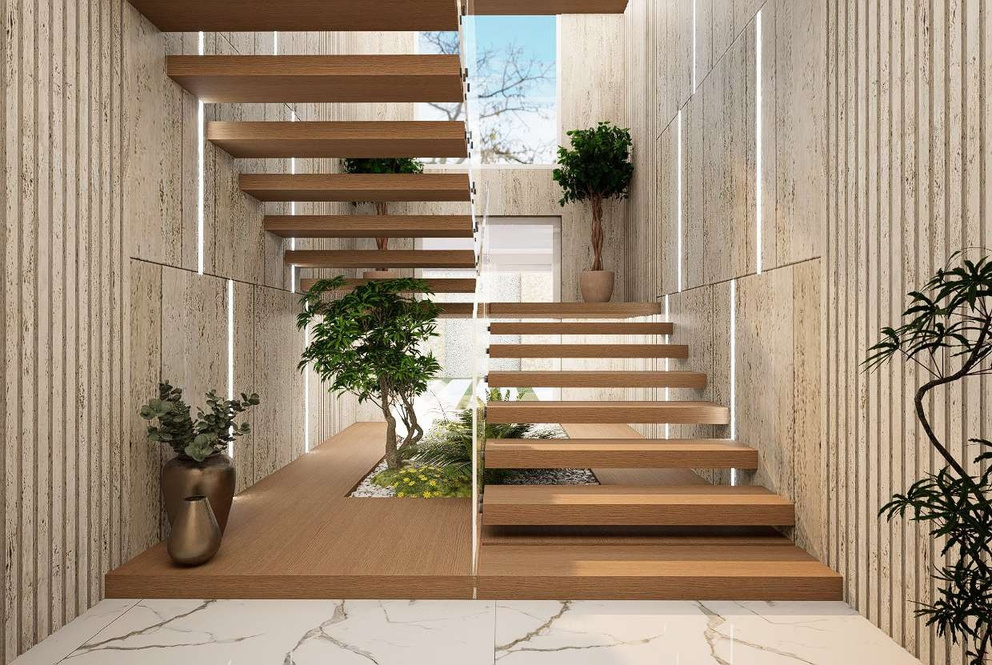 Ground-floor stair and planting