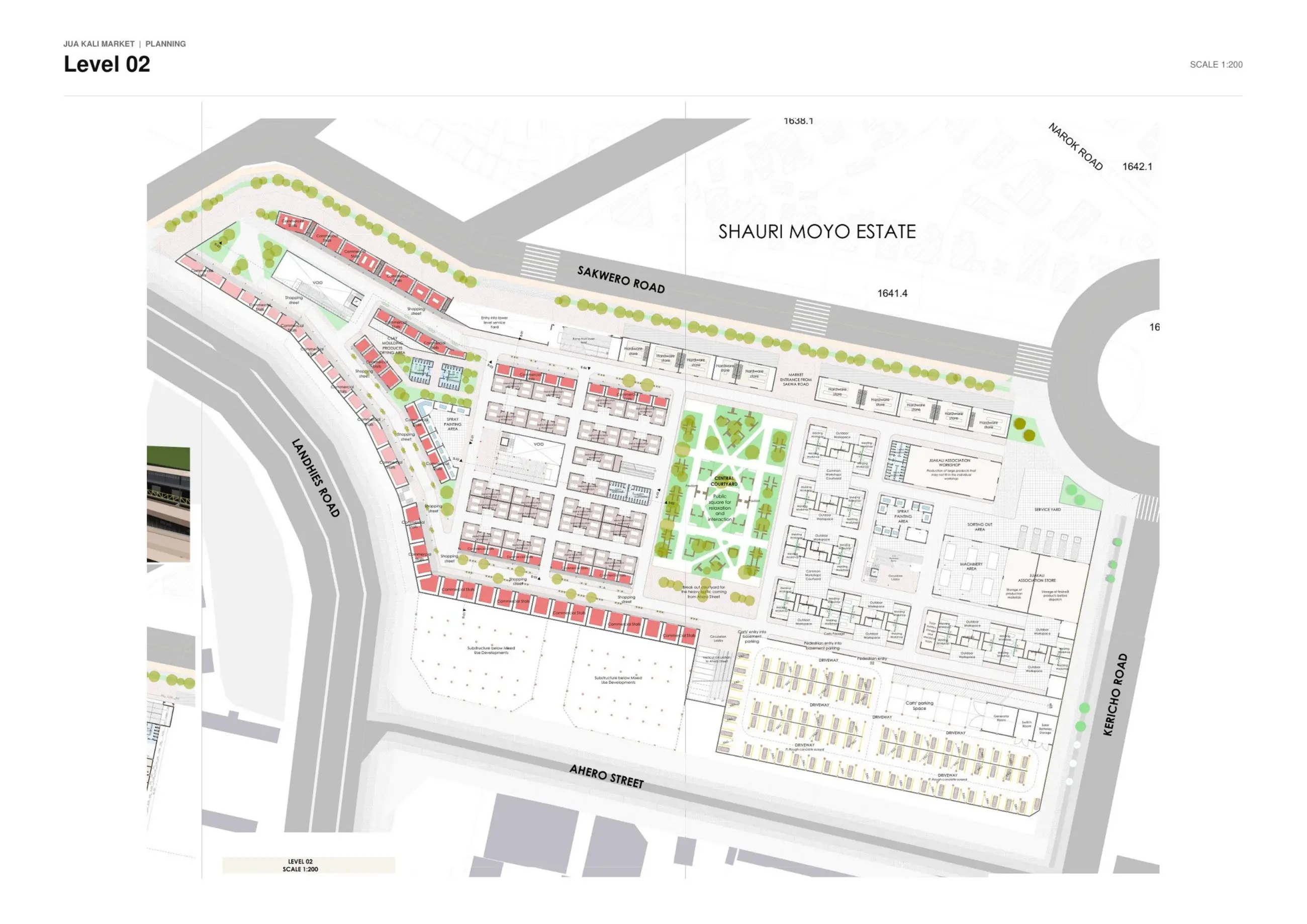 Level 02 · Market streets, commercial units and courtyard connections