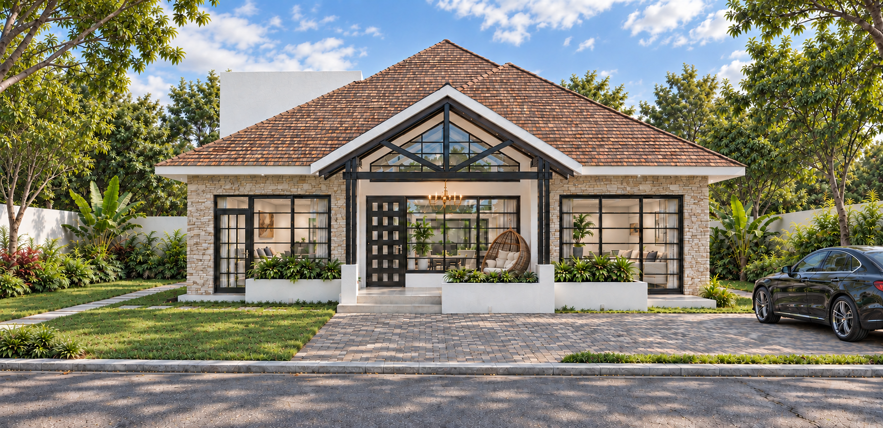 Nanyuki Residence · Front elevation and sheltered entrance