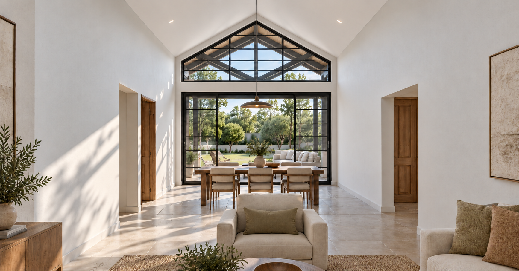 Living and dining space opening towards the terrace